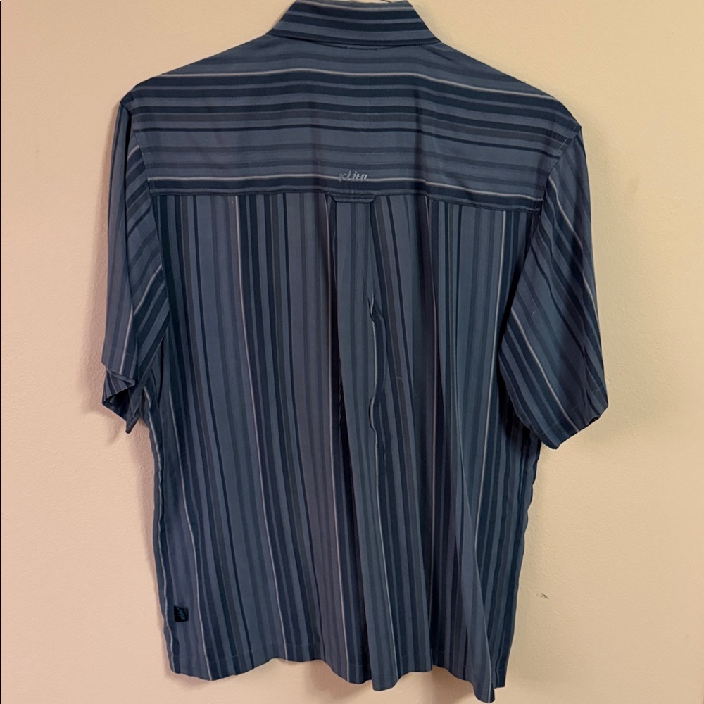 Kuhl Men's Size XL Short Sleeve Suncel Blue Gray Stripe Outdoor Tencel Shirt - Picture 4 of 4